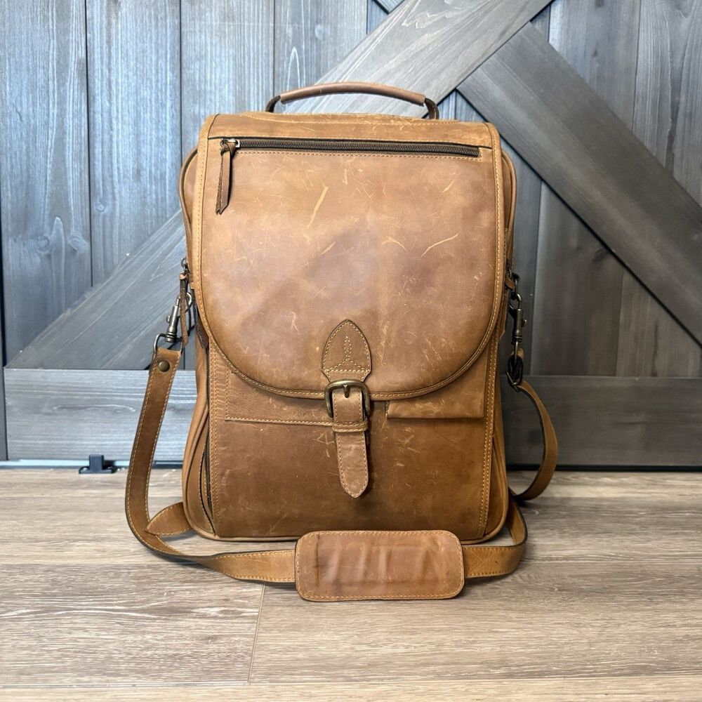 Leather Backpack 3-in-1 Brown Spanish Laptop Bag Briefcase Travel Café Leather